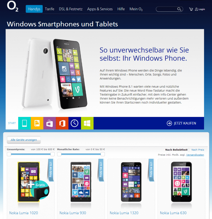 Windows Phones von O2 bleiben vorerst auf Version 8.