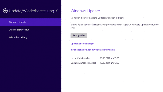 Windows Update im Modern-UI