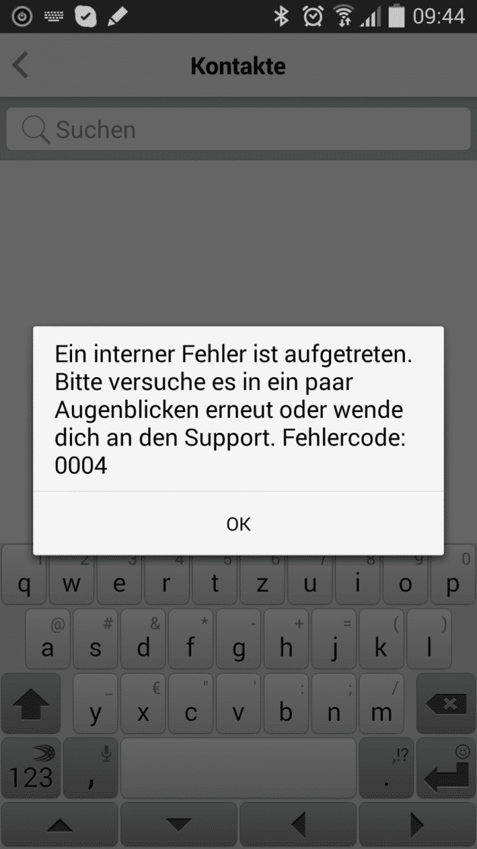 Fehlermeldung von SIMSme unter Android. Auch die iOS-Version stockt.