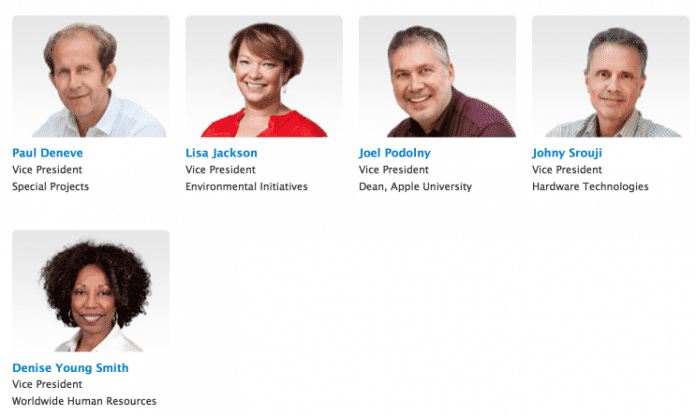 Fünf neue Gesichter auf Apple.com: Die meisten Vizepräsidenten sind in der Öffentlichkeit bereits bekannt.