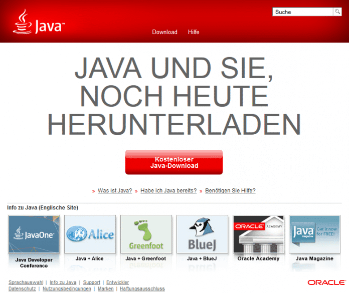 Inzwischen ist Java.com wieder sauber.