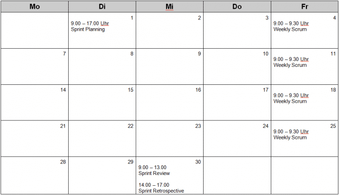 Beispiel eines Kalenders mit Agility Guide Events (Abb. 1)