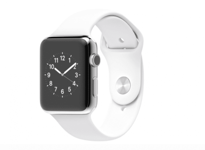Eines der Apple-Watch-Modelle, hier mit Kunststoffarmband.