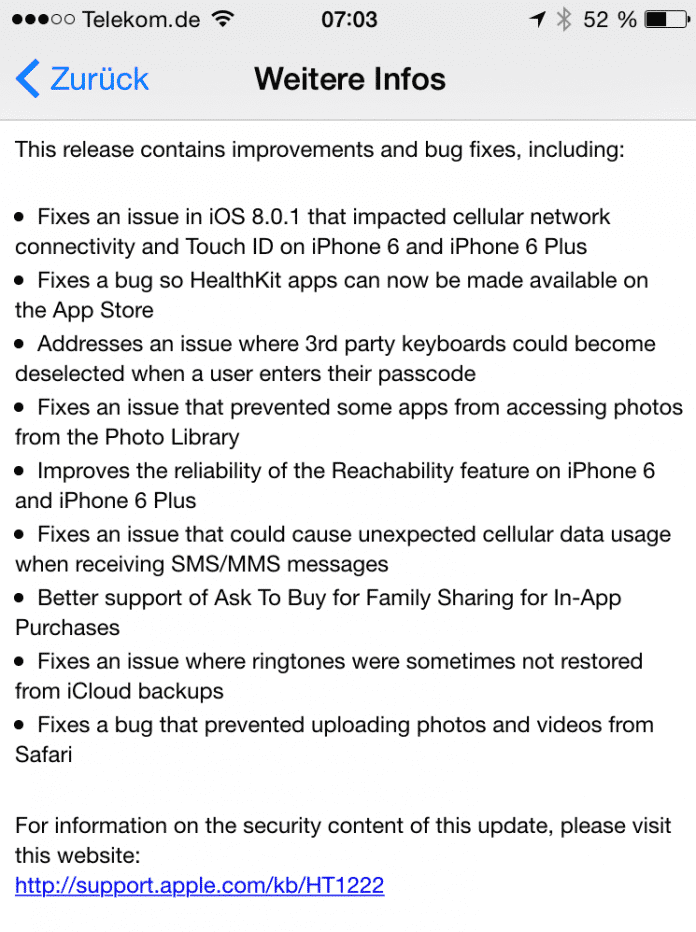 In der Hektik wurde die Update-Beschreibung nicht mehr eingedeutscht; 8.0.2 arbeitet aber auch auf deutschen iPhones einwandfrei.