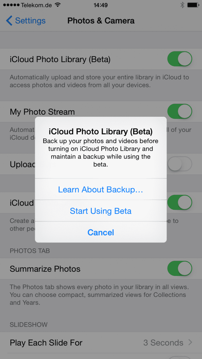 Die iCloud-Fotomediathek gilt bis auf weiteres als Beta