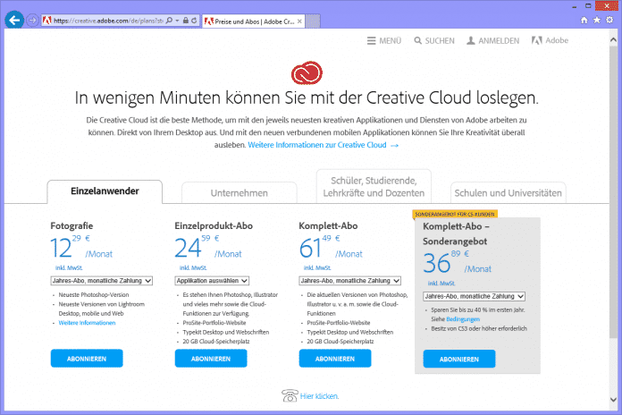 Im Internet Explorer kostete die Suite wie gehabt 61,49 Euro.