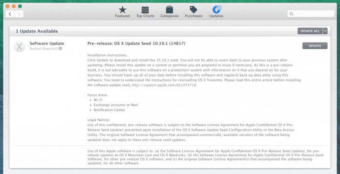 Die erste Beta von OS X 10.10.1.