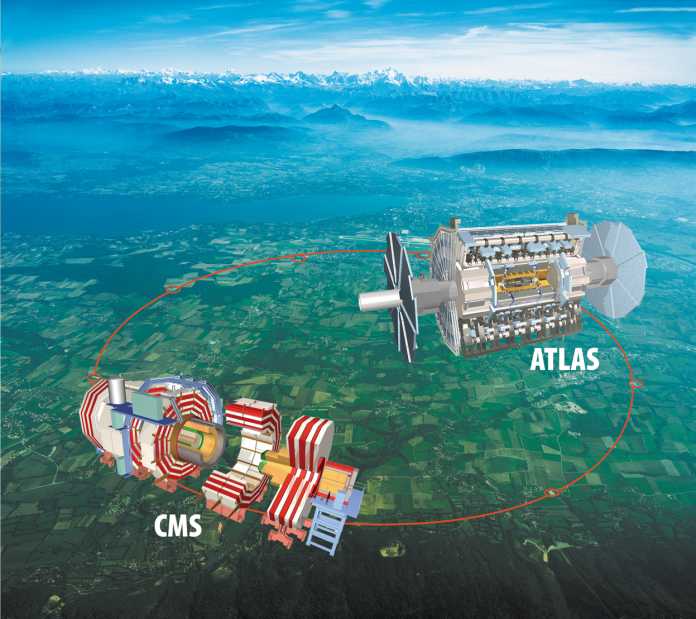 ATLAS und CMS sind die beiden größten der vier Experimente am LHC, daneben gibt es noch ALICE und LHCb.