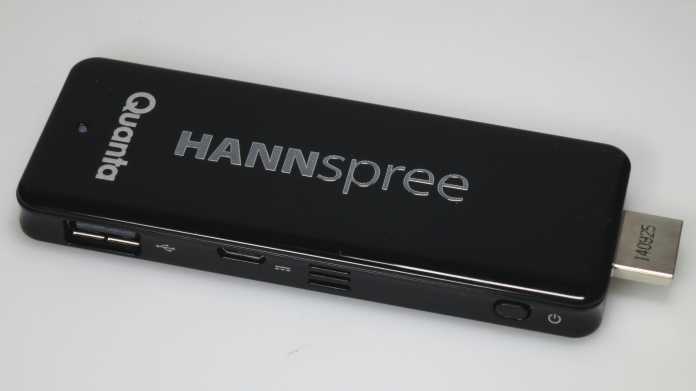 Der Mini-PC Hanspree SNNPDI1B-R8Q01 wird per HDMI direkt an einen Fernseher angeschlossen.