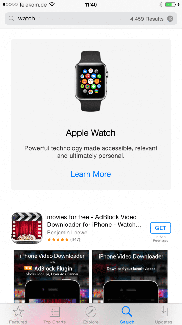 Die Suche nach &quot;Watch&quot; führt nun zu Apples zukünftiger Armbanduhr
