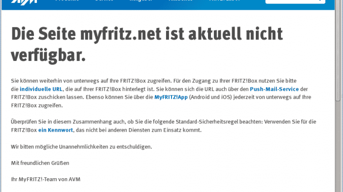 Webseite des Dyndns-Dienstes myfritz.net gestört
