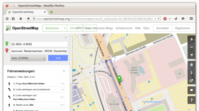 OpenStreetMap integriert Routensuche
