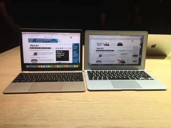 Das neue MacBook 12&quot; und das bisherige MacBook Air 11&quot; nebeneinander.