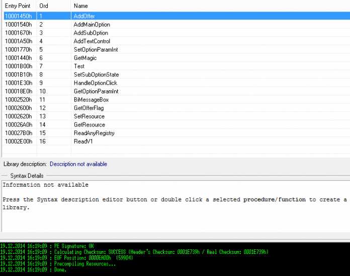 Ein Blick in die Export-Funktion der Programmbibliothek Bitool.dll mit dem PE Explorer von Heaventools offenbart selbsterklärende Funktionsnamen.