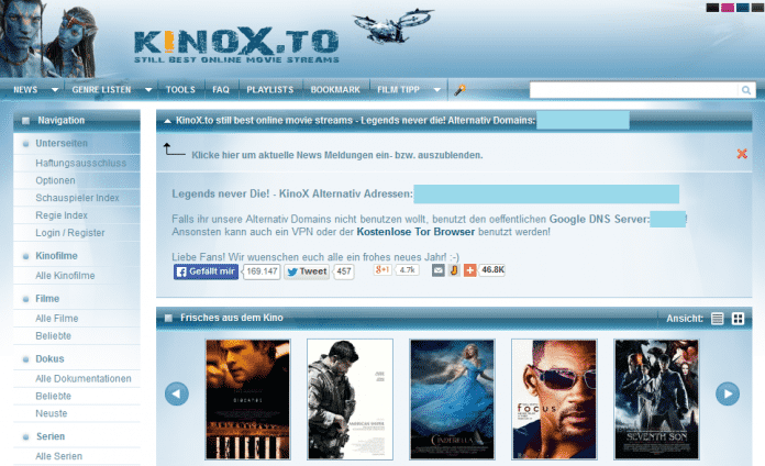 &quot;Legends never die&quot;? Monate nach der Razzia bei Betreibern des Filmportals Kinox.to ist die Seite noch online.