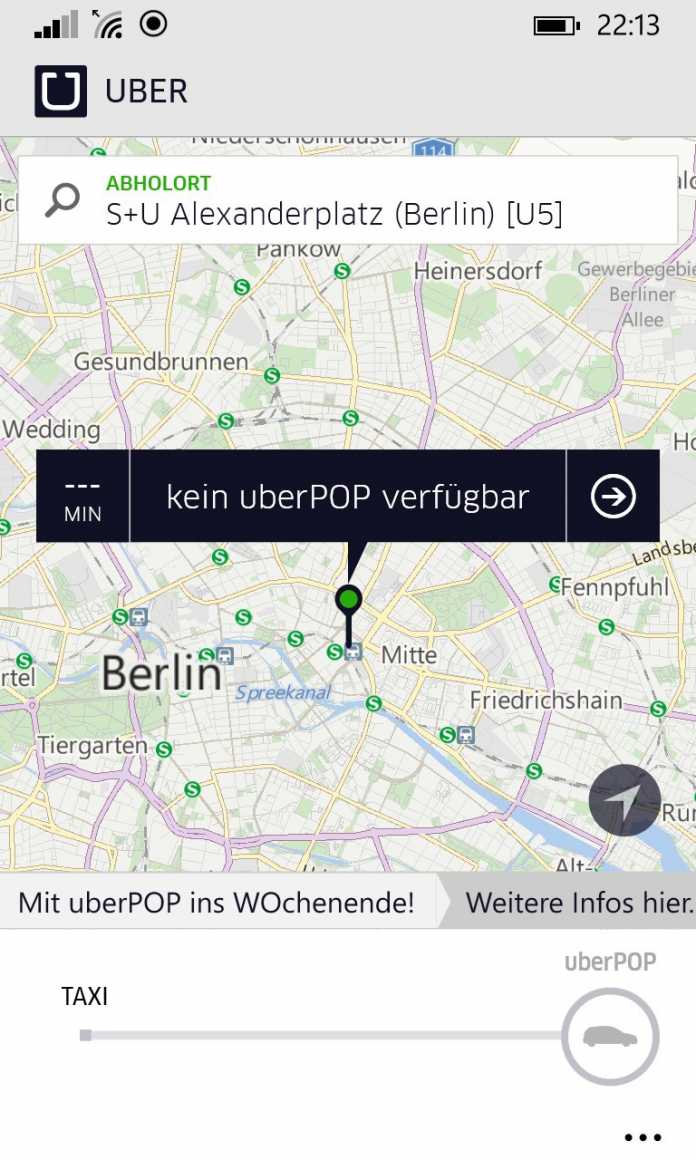Nicht viel los bei UberPOP in Berlin.