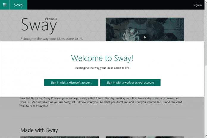 Option: Sway lässt sich nun auch mit Office-365-Konten nutzen.