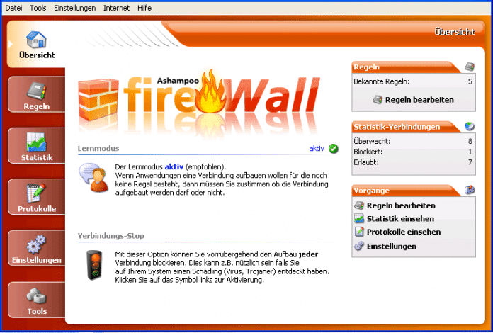 Oberfläche der Ashampoo Desktop-Firewall