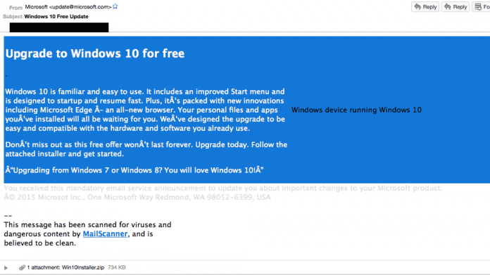 Update auf Windows 10: Vorsicht vor gefälschter E-Mail