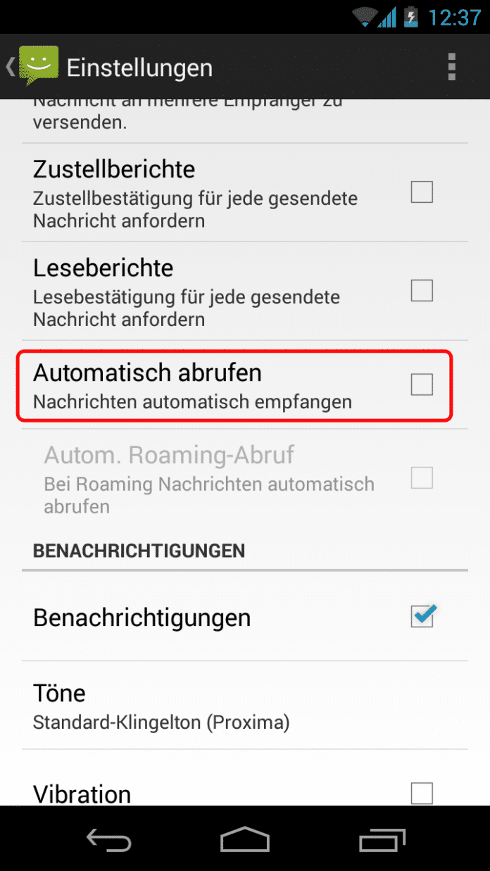 In den Einstellungen der Nachrichten-App (seit Android 4.4 &quot;Hangouts&quot;) kann man den automatischen Abruf von MMS deaktivieren.