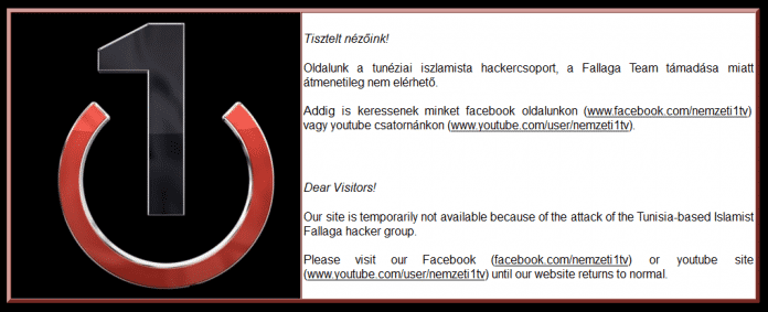 Mit dieser Meldung informiert der ungarische TV-Sender seine Besucher über die Attacke der tunesischen Hacker.