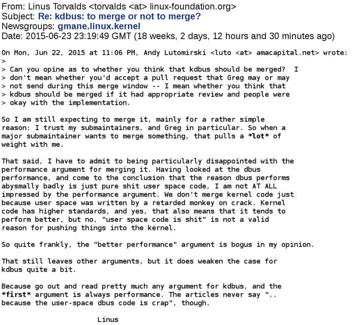 Linux: Integration des IPC-Dienstes Kdbus verschiebt sich weiter