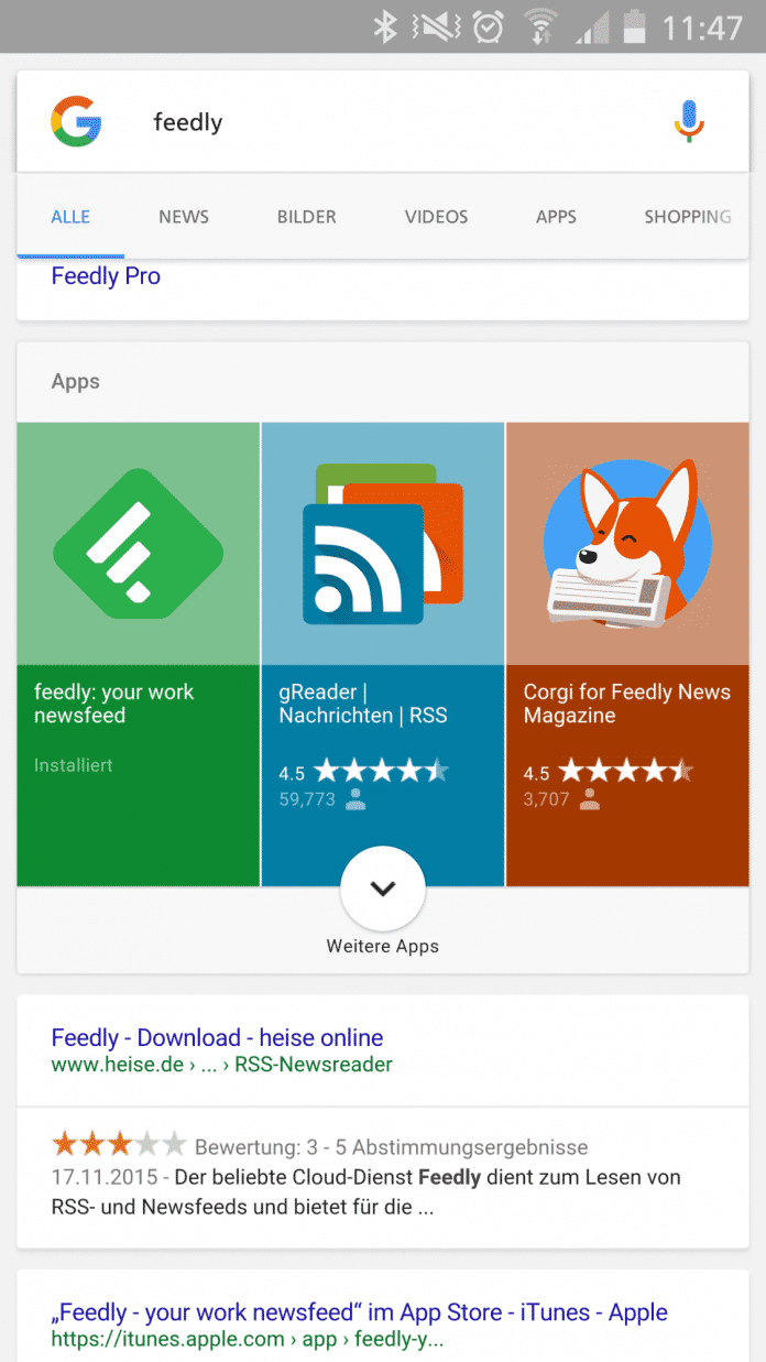 Wenn eine Suche mehrere Apps findet, lassen auch die sich nun direkt installieren.