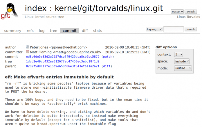 Commit-Kommentar auf git.kernel.org