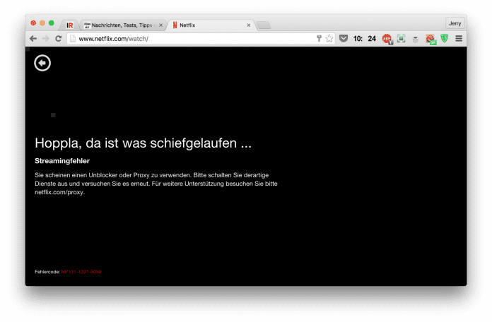 Wer bislang VPN-Verbindungen oder Proxys nutzte, um auf das US-Angebot von Netflix zuzugreifen, bekommt seit gestern auch in Deutschland statt des erwarteten Streams nur noch diese Meldung zu sehen.