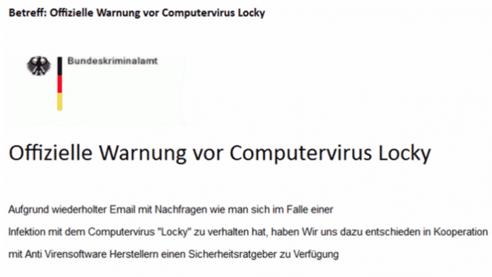 BKA-Warnung vor Locky enthält Virus