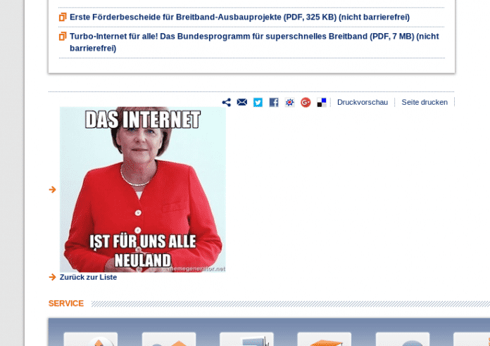 Frau Merkel per XSS-Lücke auf der Webseite des BMVI eingebettet. Ein Klick auf das Bild führte zum heise Security Channel.