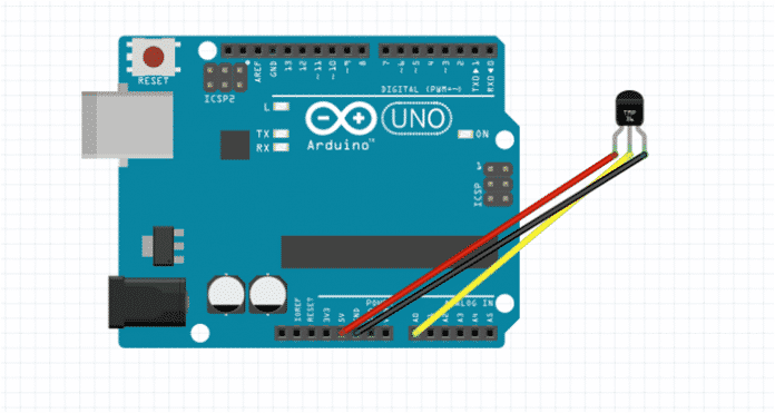 Schaltung mit Arduino Uno und TMP36-Sensor