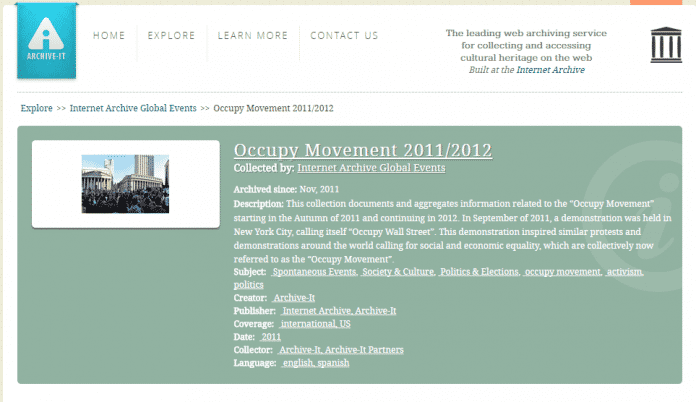 Archive.org hat Websites der Occupy-Bewegung gesammelt, die auf ihre Erfoschung warten.