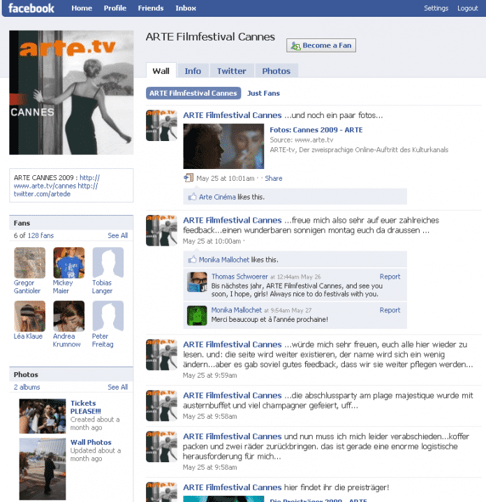 Arte in Social Networks: Schon jetzt gibt es beispielsweise eine eigene Facebook-Seite zum Filmfestival in Cannes