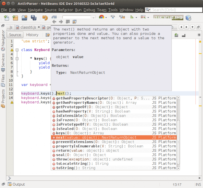 NetBeans 8.2 bringt für Autovervollständigung für Generatorfunktionen.