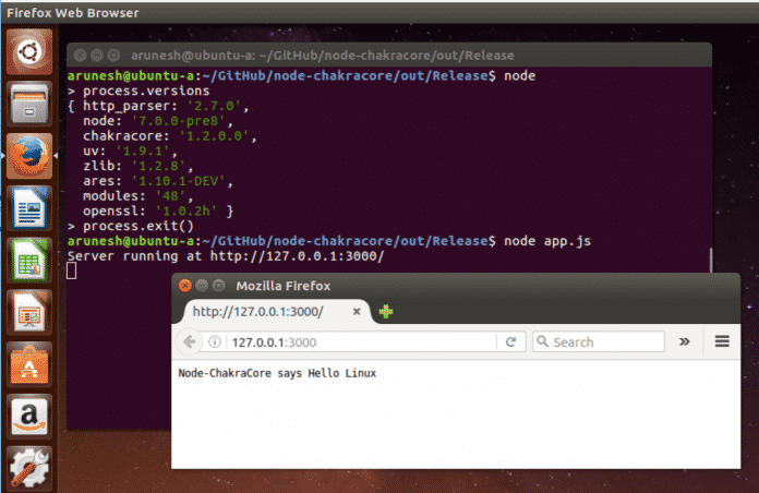 Hello-Linux-Demo mit ChakraCore und Node.js unter Ubuntu