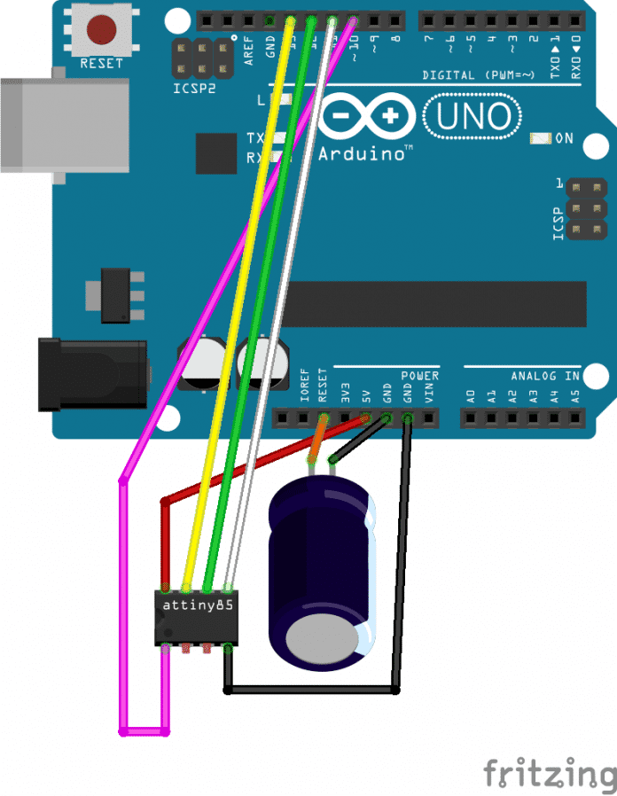 Programmieren eines ATtiny85 mit dem Arduino Uno als Programmer-Hardware