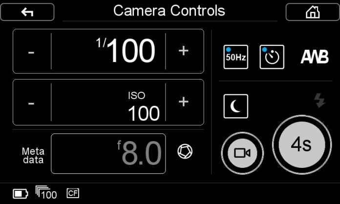 Display des IQ3-100MP-Digitalrückteils mit Menu des elektronischen Verschlusses