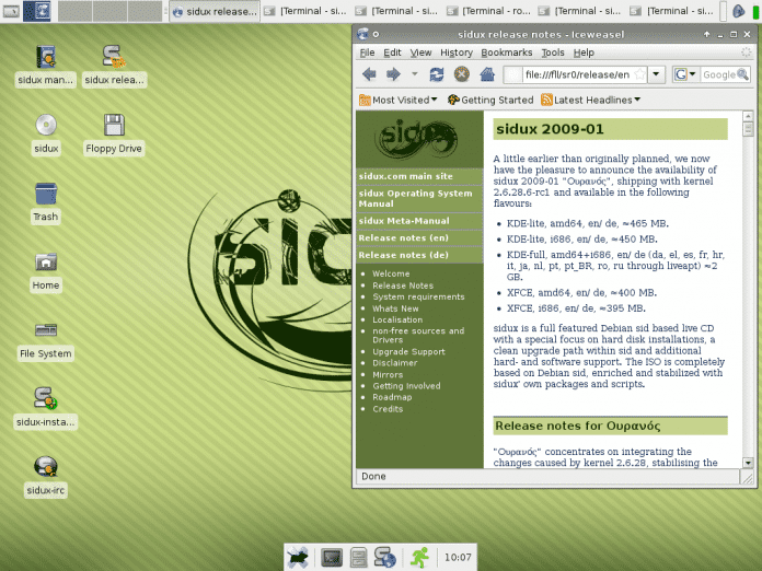 Sidux 2009-01 mit dem schlanken Desktop XFCE