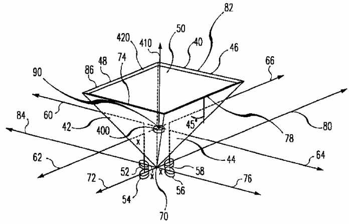 Die auf FullView ausgestellte Patentschrift beschreibt eine Panorama-Kamera mit vier Spiegeln und Linsen.