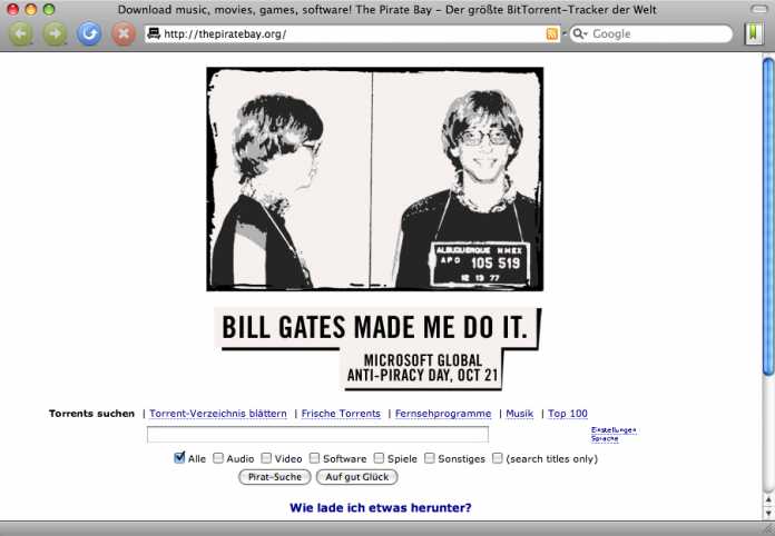 Pirate Bay Homepage