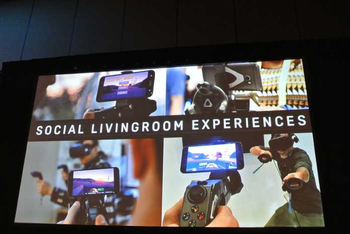Smartphones dienen zusammen mit dem Vive Tracker als kleine Fenster, die Mitspielern Einblicke in die VR-Welt gewähren.