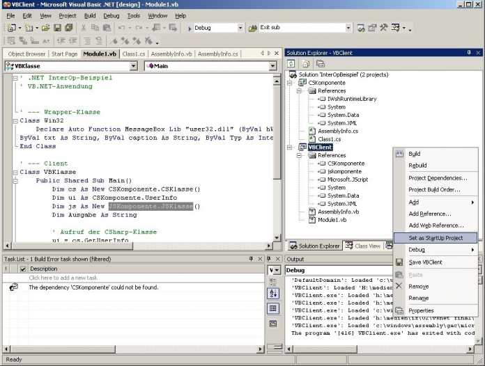 C# und Visual Basic .NET in einer Projektmappe in Visual Studio 2002