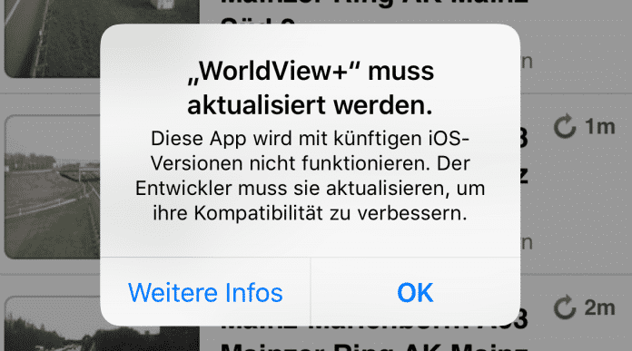 Apples Warnmeldung in iOS 10.3.