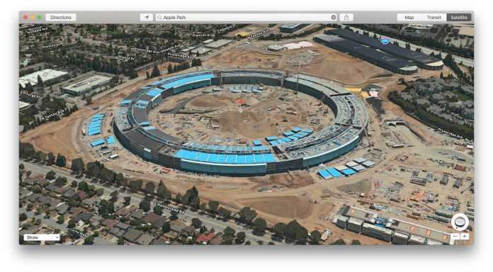 In Apple Maps ist eine 3D-Ansicht des Apple Park schon enthalten – wenn auch eine vergleichsweise alte.