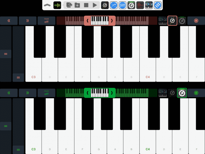 Mit dem Keyboard aus dem Midiflow-Bundle lassen sich über Audiobus 3 mehrere Synthesizer gleichzeitig spielen.