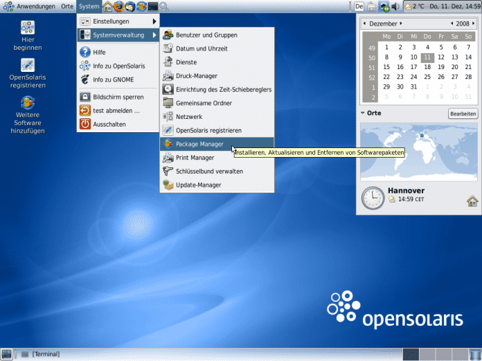 Der aufgeräumte Gnome-Desktop in OpenSolaris 2008.11.
