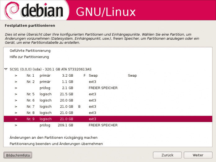 Die Partitionierung im Debian-Installer ist wenig komfortabel.