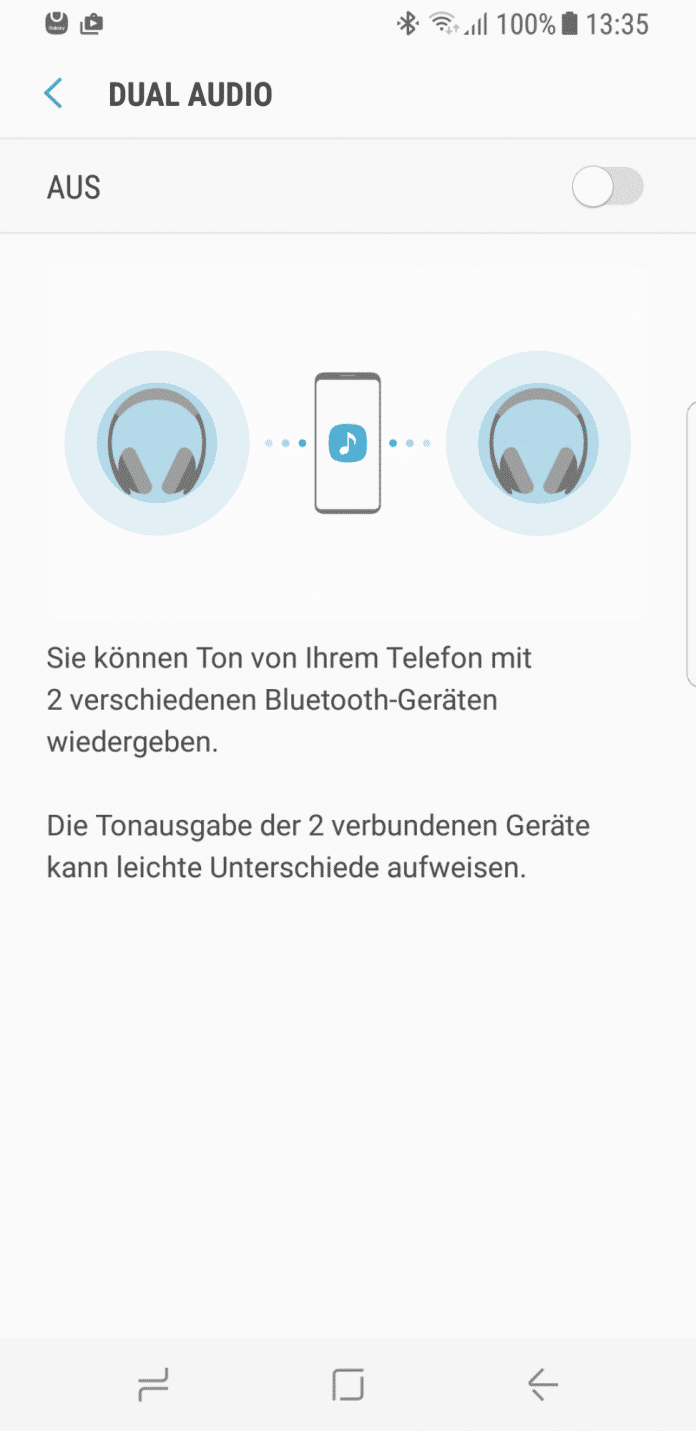 Bluetooth 5.0 sei Dank: Das S8 kann zwei Bluetooth-Audiogeräte gleichzeitig bespielen.