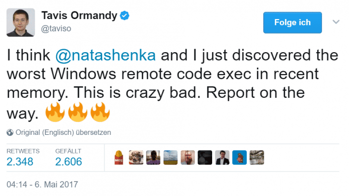 Ormandy hat die Entdeckung der Lücke vergangenen Freitag über Twitter bekannt gegeben.
